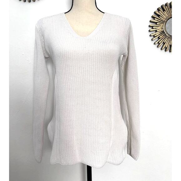 Athleta Highline White V Neck Pullover Sweater Women Size X Small Cable Knit - Picture 1 of 8